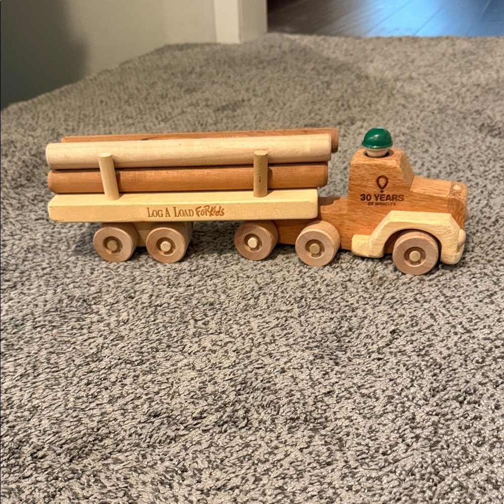 Wooden Toy Log Truck - Natural Wood with Green Accent